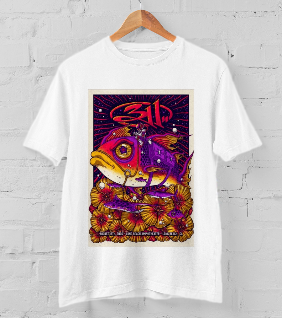 311 August 18 2026 Long Beach Amphitheater CA Psychedelic Fish And Astronaut T-Shirt