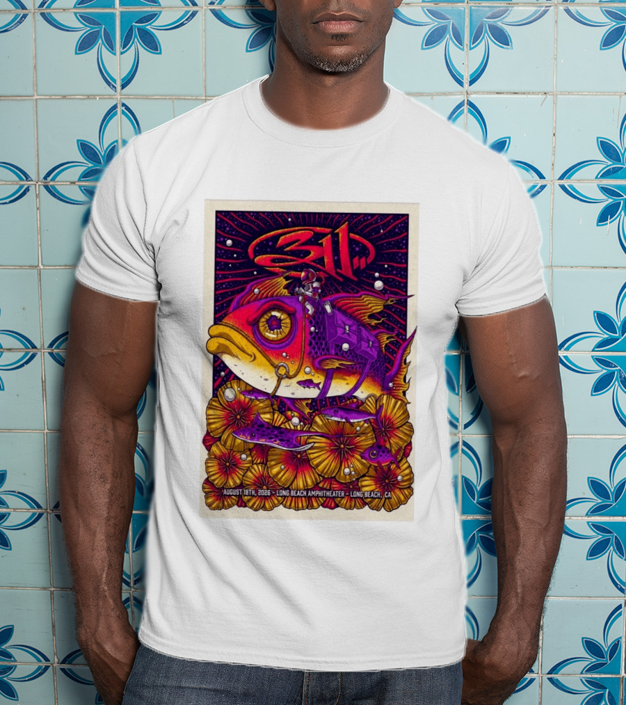 311 August 18 2026 Long Beach Amphitheater CA Psychedelic Fish And Astronaut T-Shirt