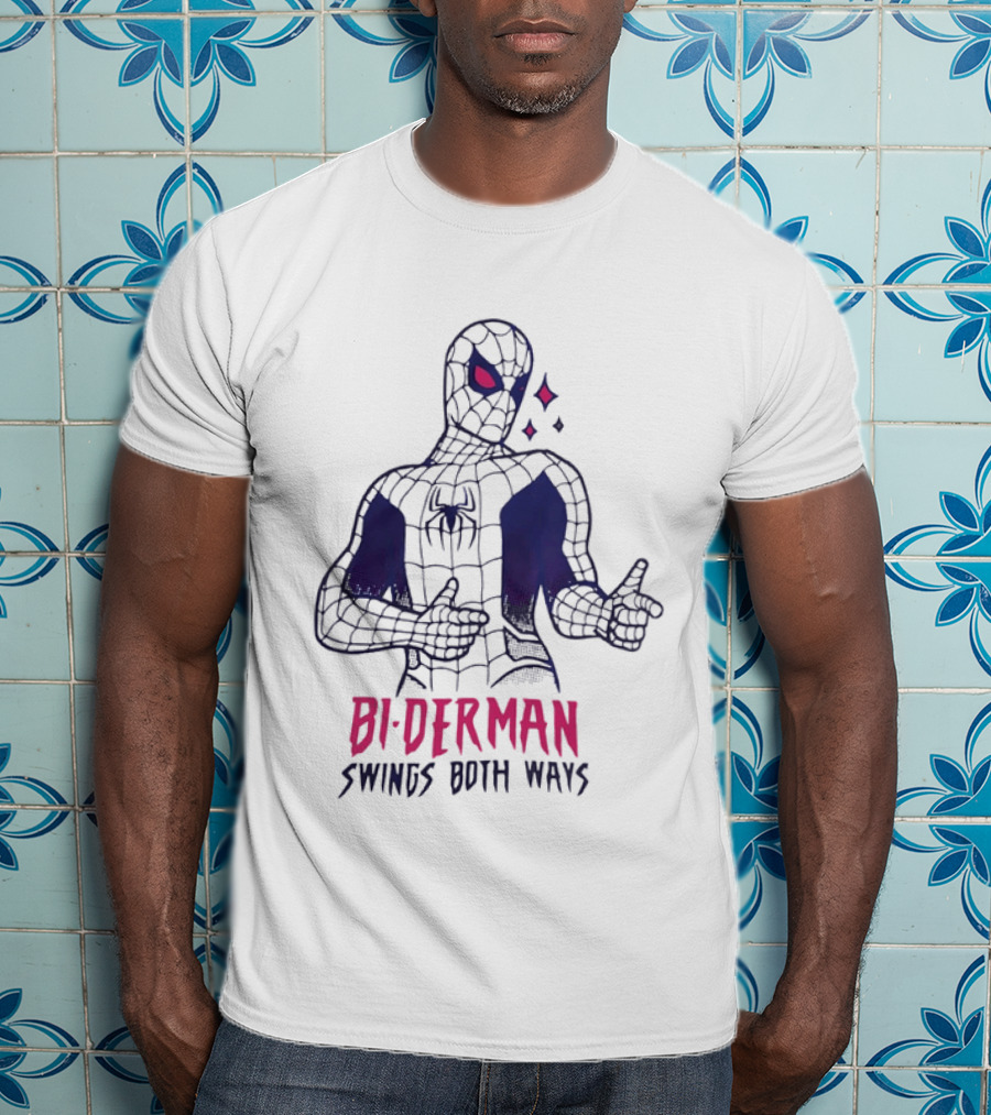Bi Derman Swings Both Ways Spider Man LGBTQ Superhero T-Shirt