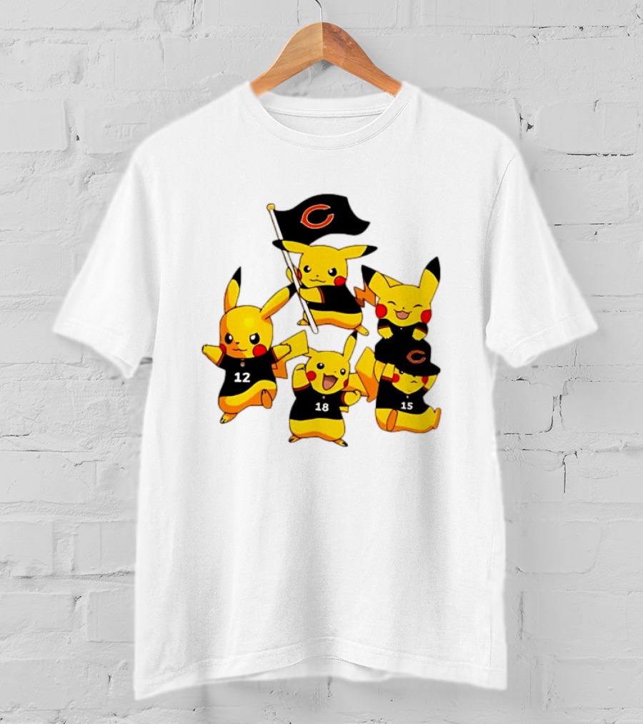 Chicago Bears Pikachu Fan Squad With Flag And Jerseys T-Shirt