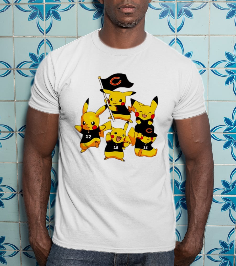 Chicago Bears Pikachu Fan Squad With Flag And Jerseys T-Shirt