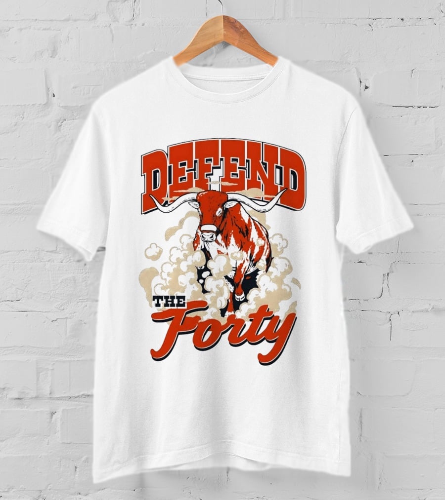 Defend The Forty Longhorn Bull Dust Clouds Halftone T-Shirt