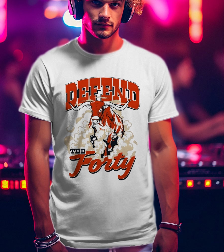 Defend The Forty Longhorn Bull Dust Clouds Halftone T-Shirt
