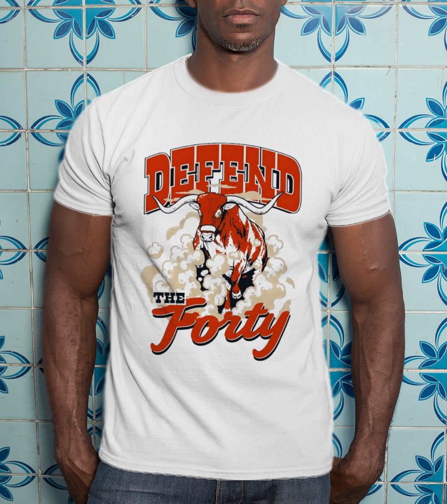 Defend The Forty Longhorn Bull Dust Clouds Halftone T-Shirt