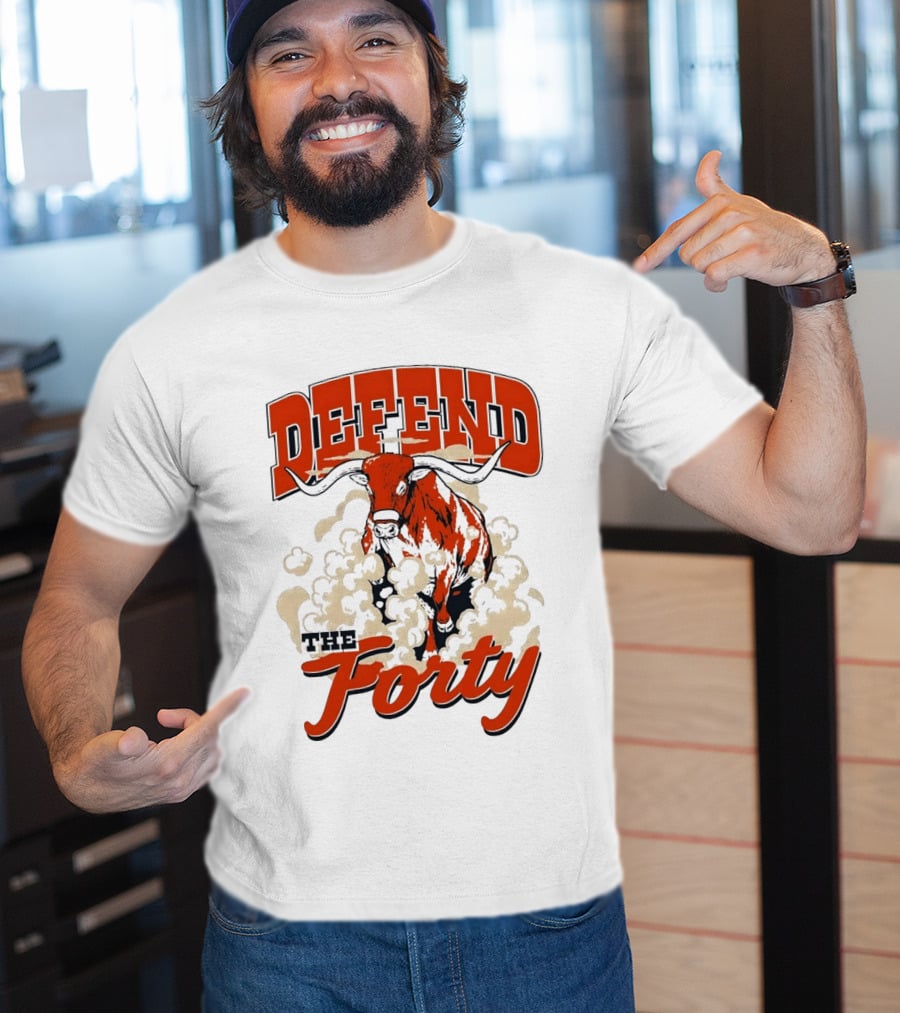 Defend The Forty Longhorn Bull Dust Clouds Halftone T-Shirt