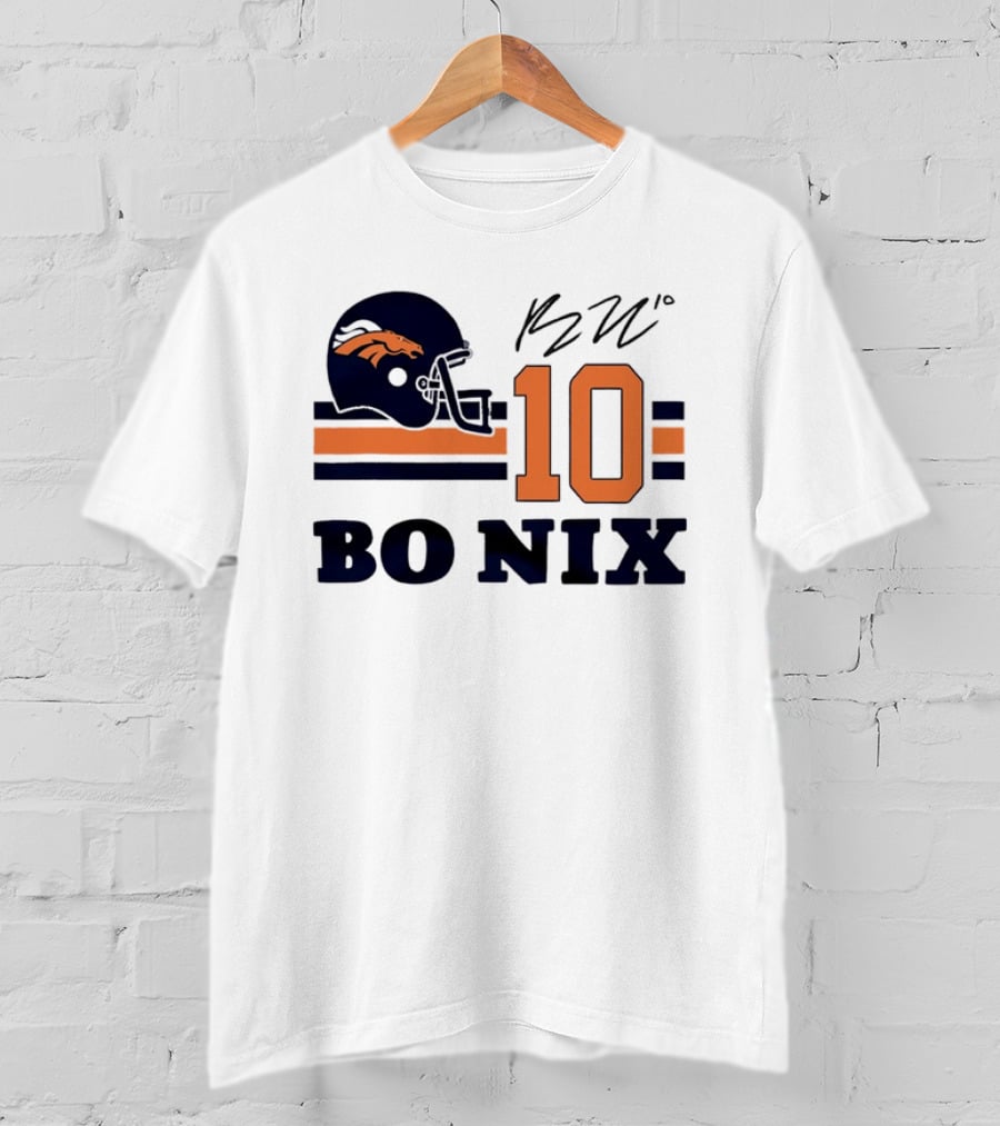 Denver Broncos Bo Nix 10 Football Helmet Horizontal Stripes T-Shirt