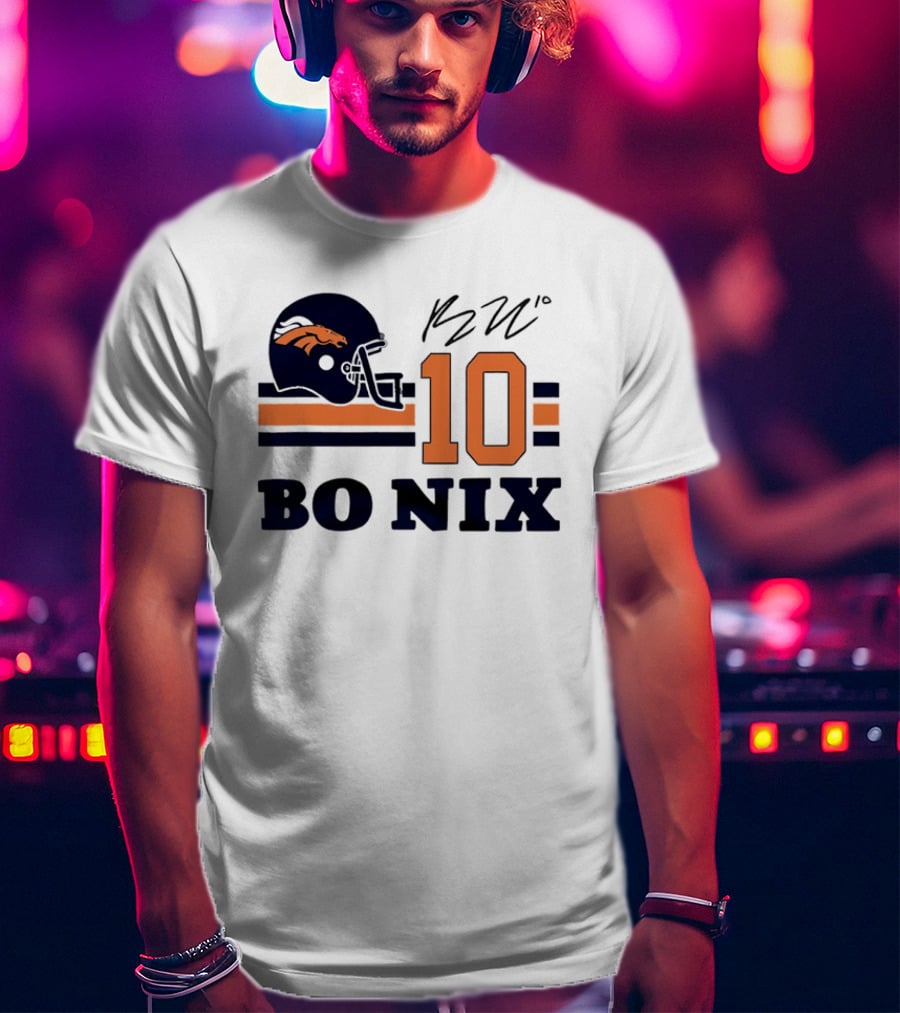 Denver Broncos Bo Nix 10 Football Helmet Horizontal Stripes T-Shirt