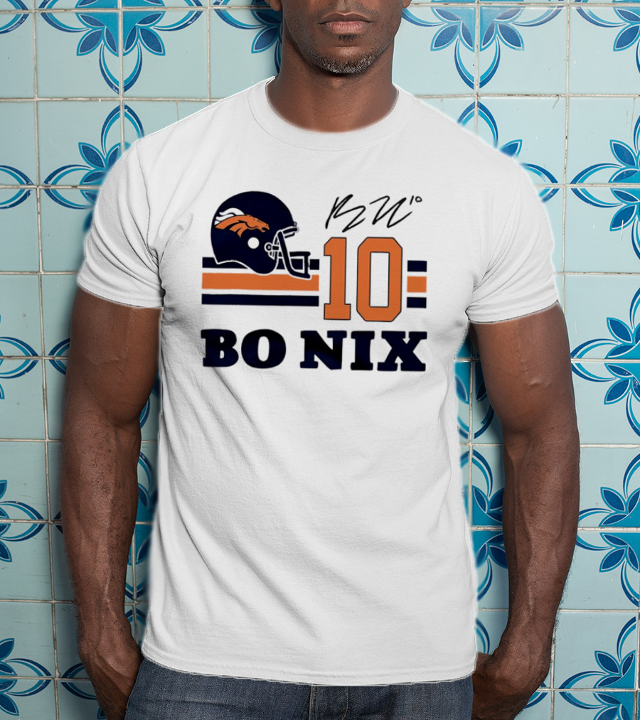 Denver Broncos Bo Nix 10 Football Helmet Horizontal Stripes T-Shirt