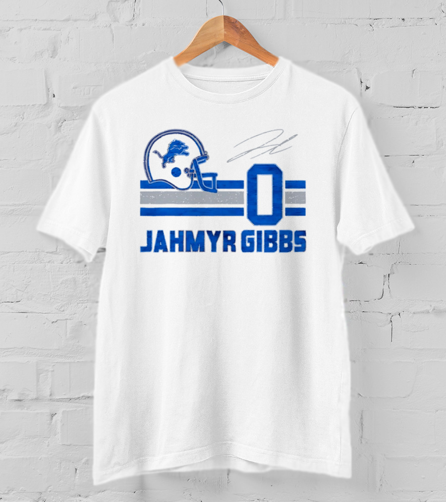 Detroit Lions Jahmyr Gibbs Zero Helmet Number Stripes Distressed T-Shirt