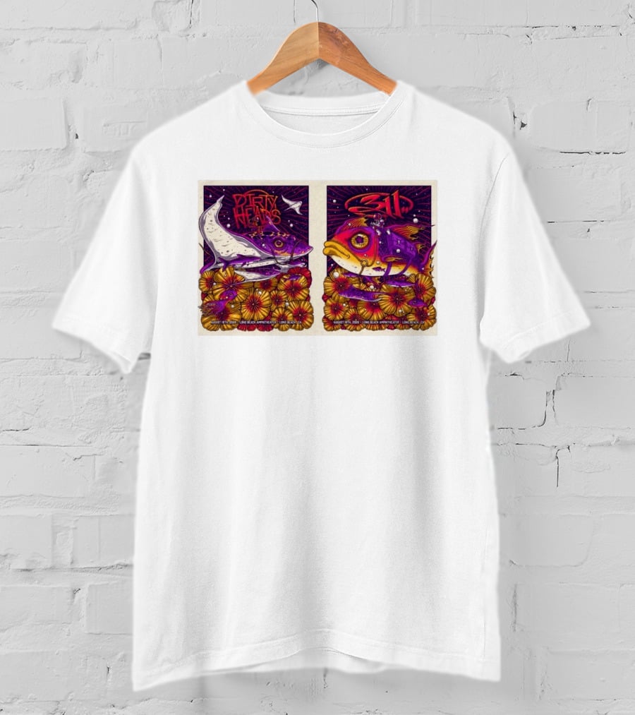 Dirty Heads 311 August 18 2026 Long Beach Amphitheater California Concert Art Colorful Fish Flowers T-Shirt