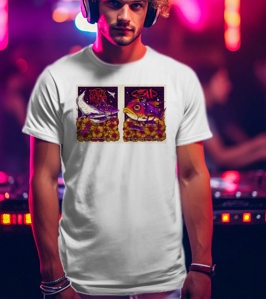 Dirty Heads 311 August 18 2026 Long Beach Amphitheater California Concert Art Colorful Fish Flowers T-Shirt
