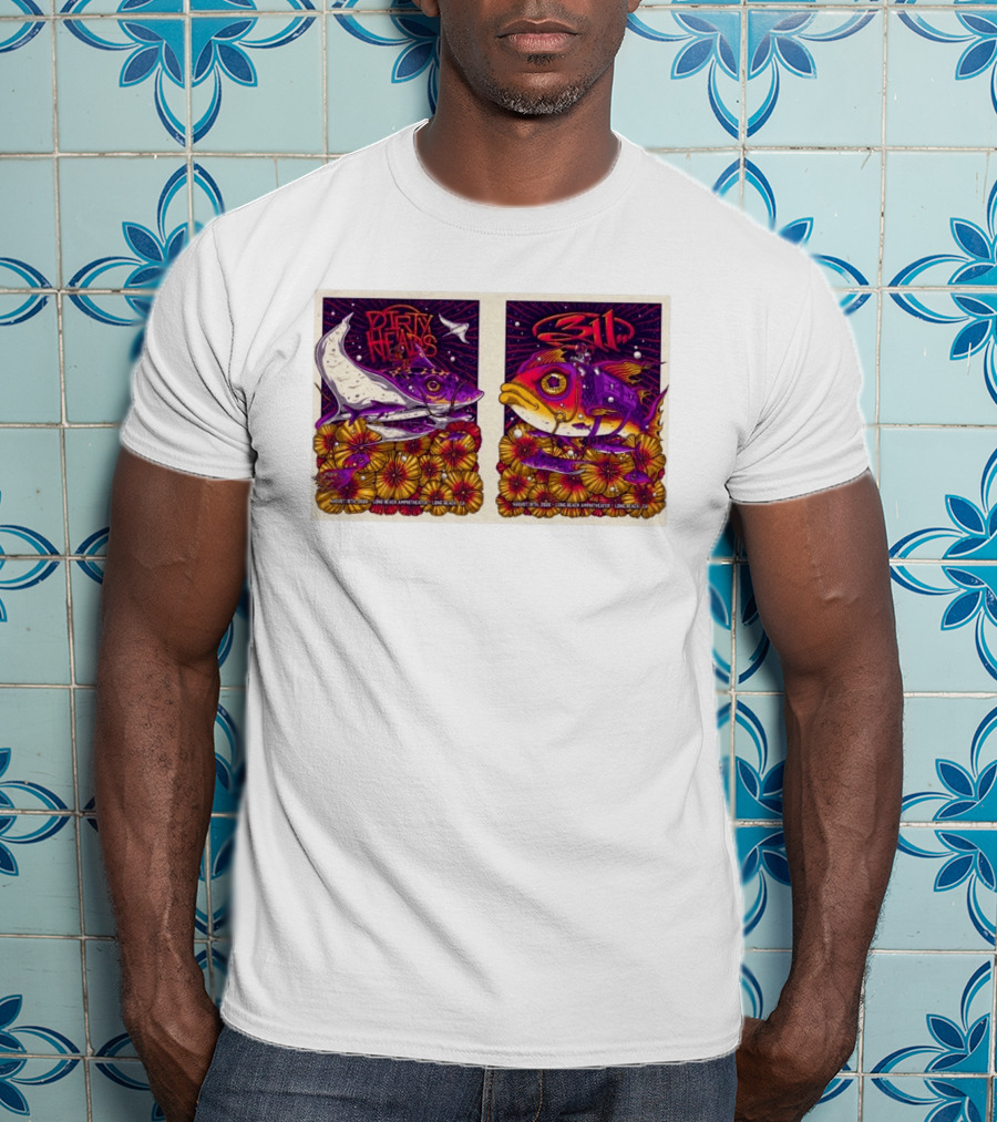 Dirty Heads 311 August 18 2026 Long Beach Amphitheater California Concert Art Colorful Fish Flowers T-Shirt