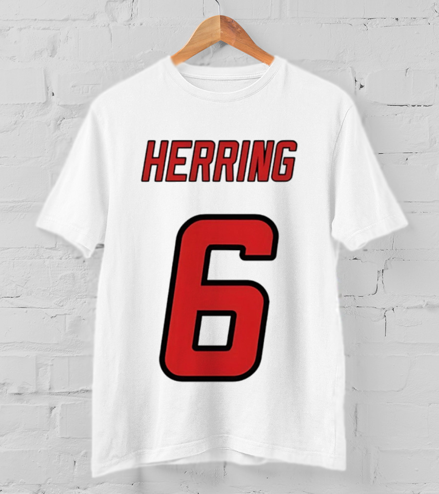 Herring 6 Red Jersey Name Number Bold Athletic Font T-Shirt