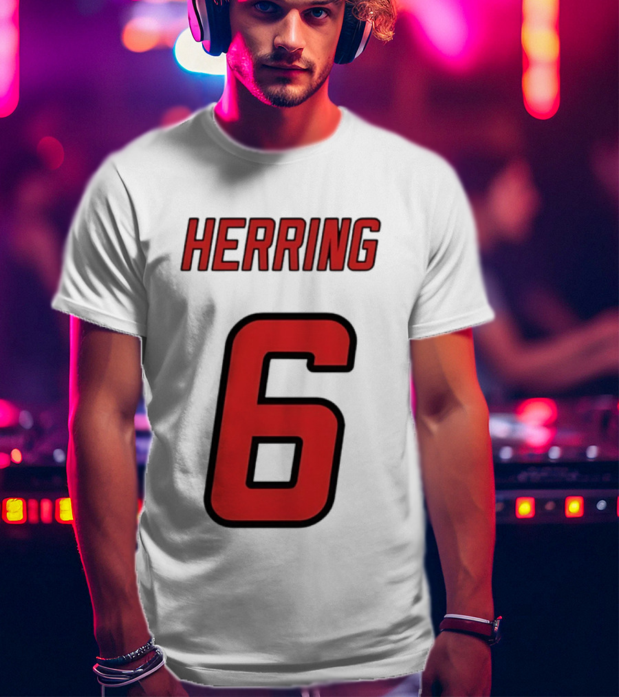Herring 6 Red Jersey Name Number Bold Athletic Font T-Shirt