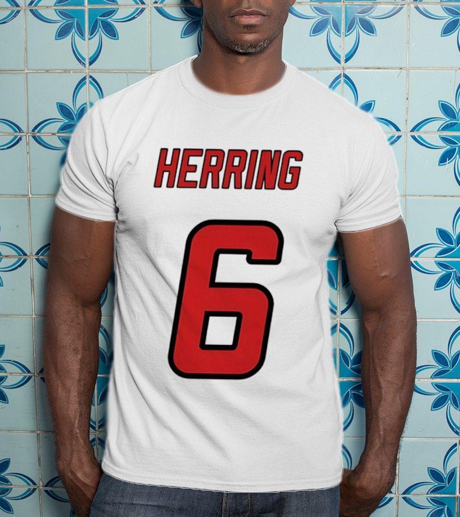 Herring 6 Red Jersey Name Number Bold Athletic Font T-Shirt