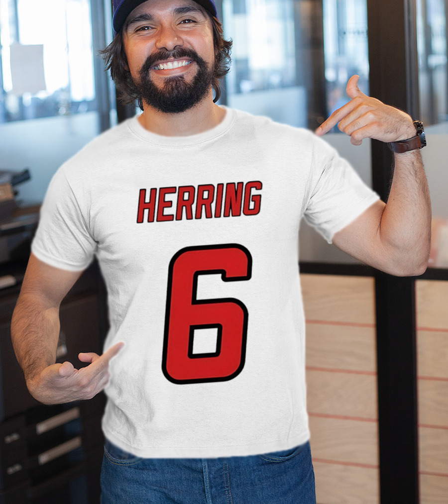 Herring 6 Red Jersey Name Number Bold Athletic Font T-Shirt