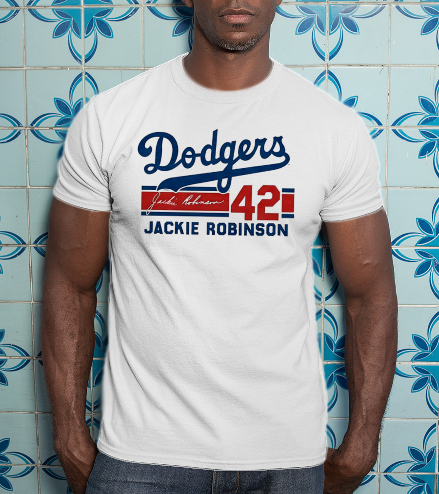 Dodgers Jackie Robinson 42 Stripes T-Shirt