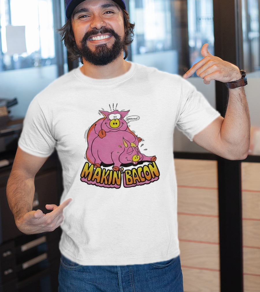 Makin Bacon Pig Cartoon Humor Trending T-Shirt