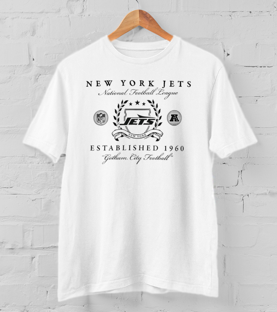 New York Jets National Football League Established 1960 Gotham City Football Crest Shield Laurel Wreath T-Shirt