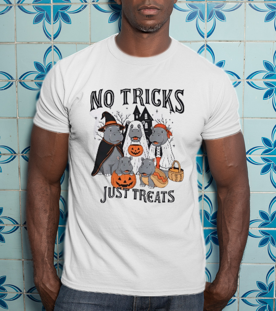 No Tricks Just Treats Hippos With Pumpkins Halloween Costumes T-Shirt