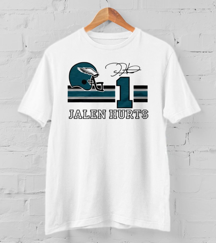 Philadelphia Eagles Jalen Hurts Helmet Number 1 Signature T-Shirt