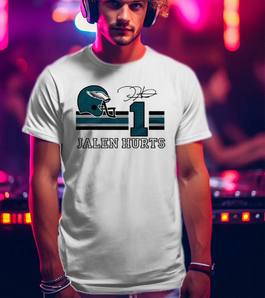 Philadelphia Eagles Jalen Hurts Helmet Number 1 Signature T-Shirt