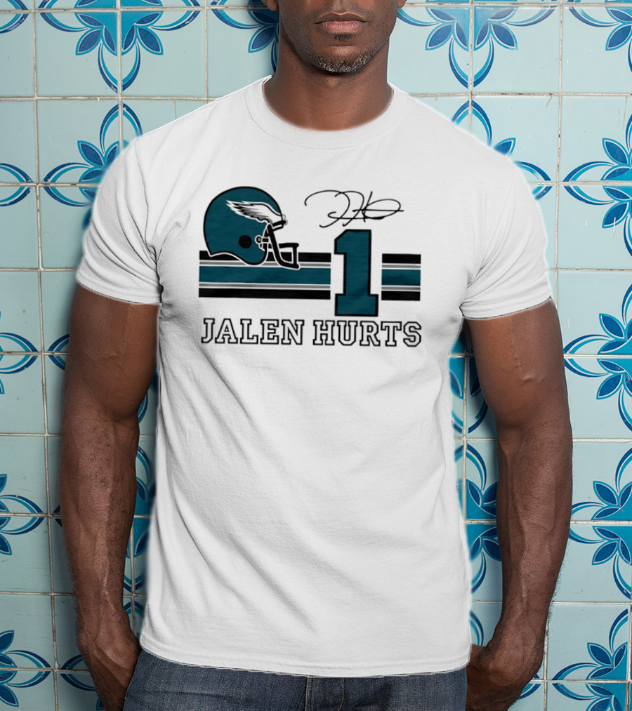 Philadelphia Eagles Jalen Hurts Helmet Number 1 Signature T-Shirt