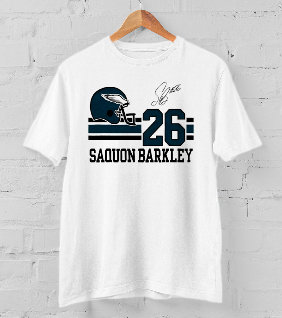 Philadelphia Eagles Saquon Barkley Helmet 26 Signature T-Shirt