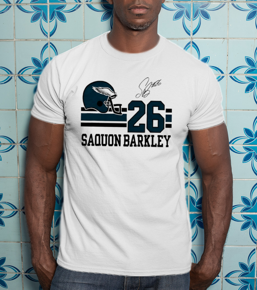Philadelphia Eagles Saquon Barkley Helmet 26 Signature T-Shirt