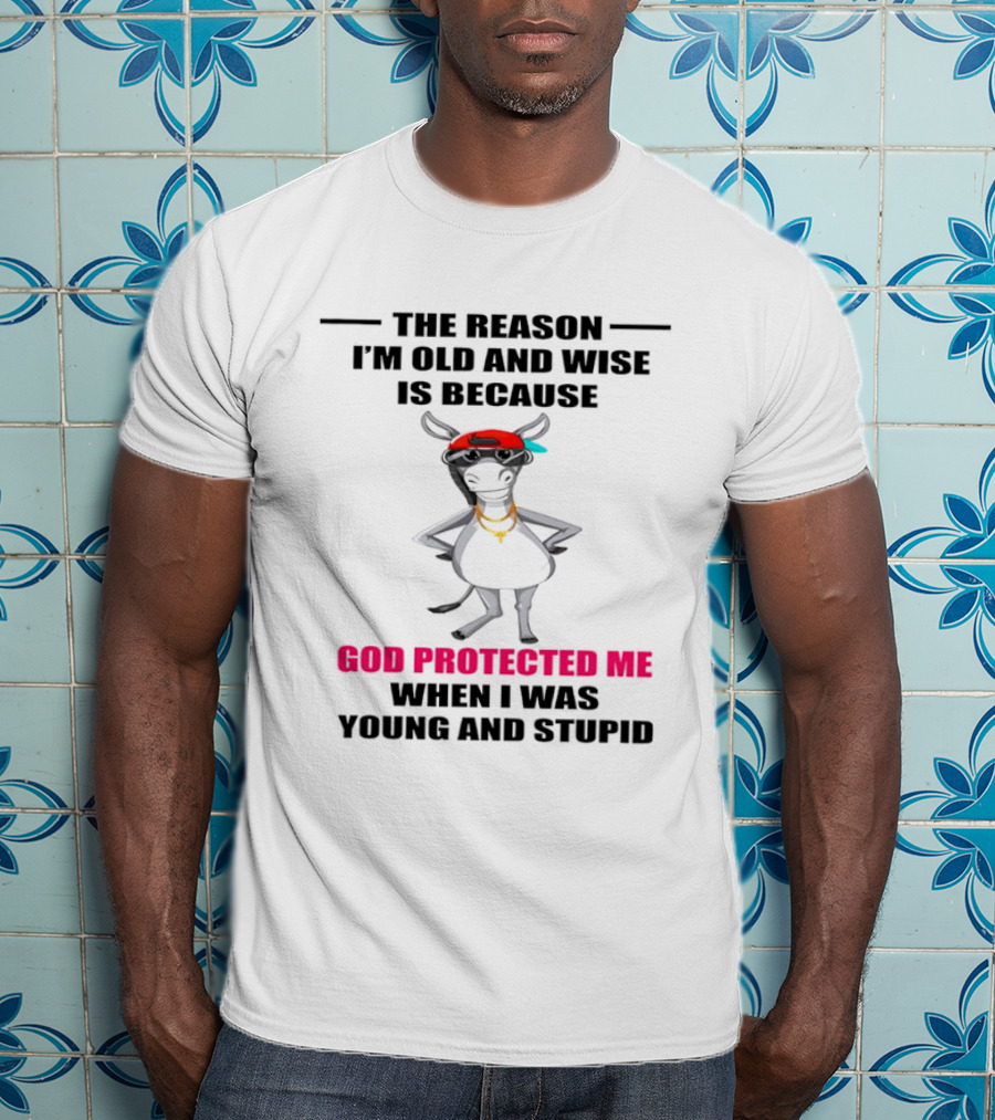The Reason I'm Old And Wise God Protected Me When I Was Young And Stupid Cool Cow With Cap And Chains T-Shirt
