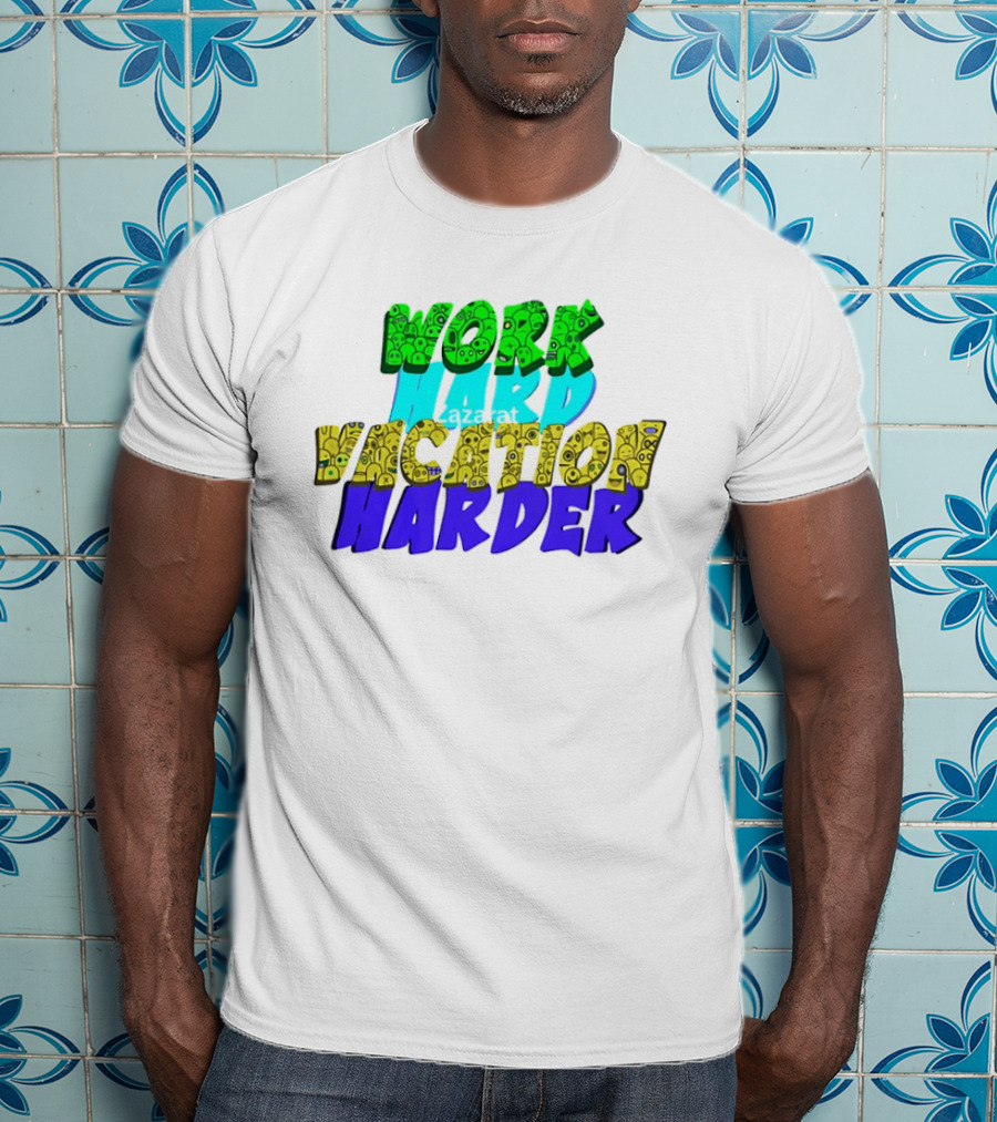 Work Hard Vacation Harder Emoji Patterned Colorful T-Shirt