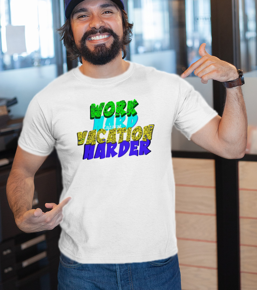 Work Hard Vacation Harder Emoji Patterned Colorful T-Shirt