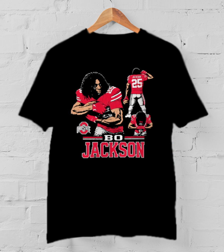 Bo Jackson Ohio State Buckeyes Number 25 Collage Red Jersey T-Shirt