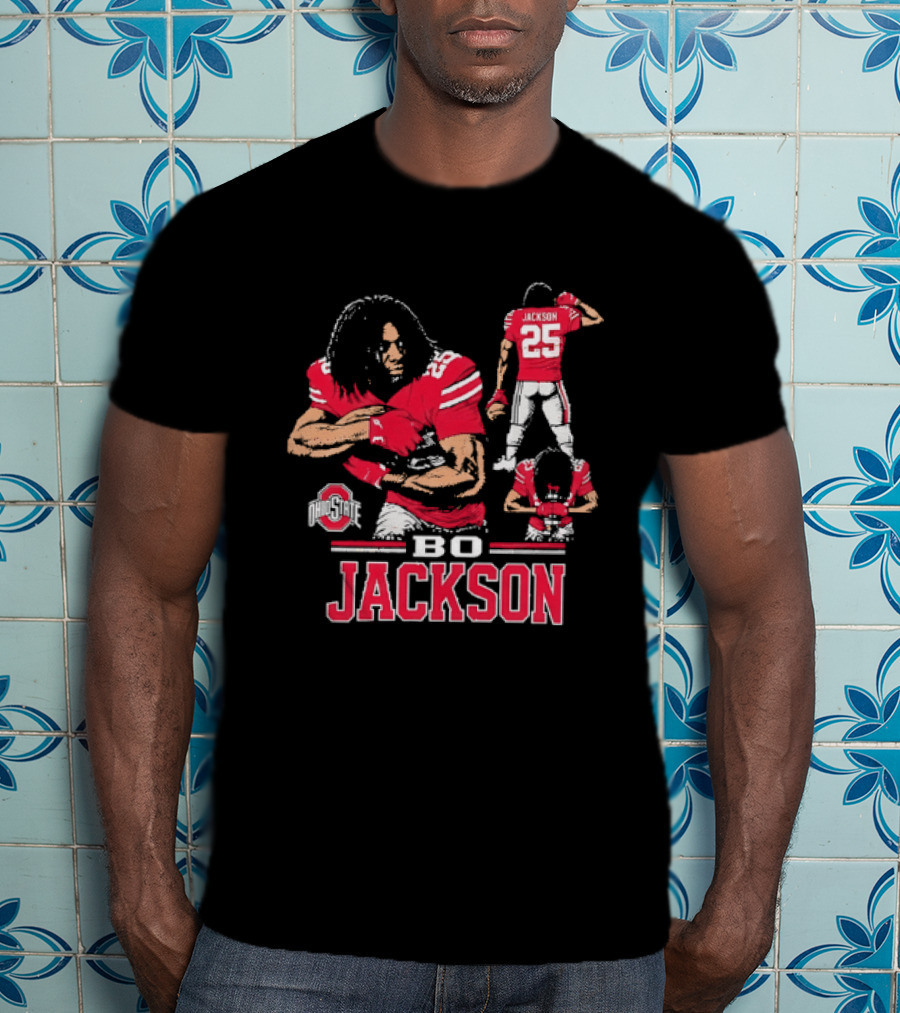 Bo Jackson Ohio State Buckeyes Number 25 Collage Red Jersey T-Shirt