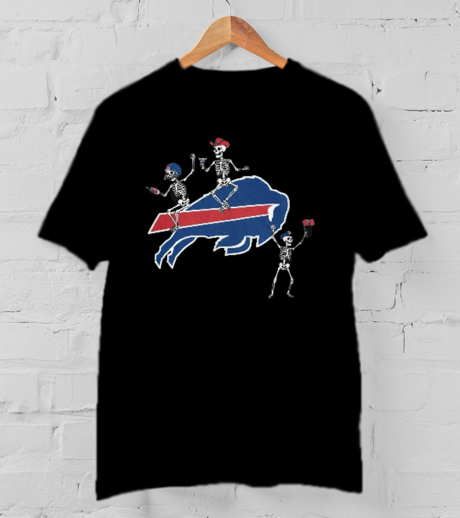 Buffalo Bills Skeletons Riding Logo With Cowboy Hats And Footballs T-Shirt
