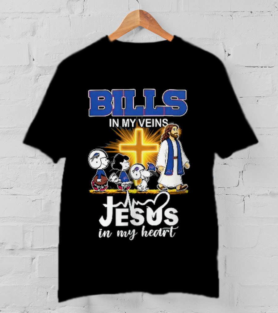 Bills In My Veins Jesus In My Heart Cartoon Characters Walking Cross T-Shirt