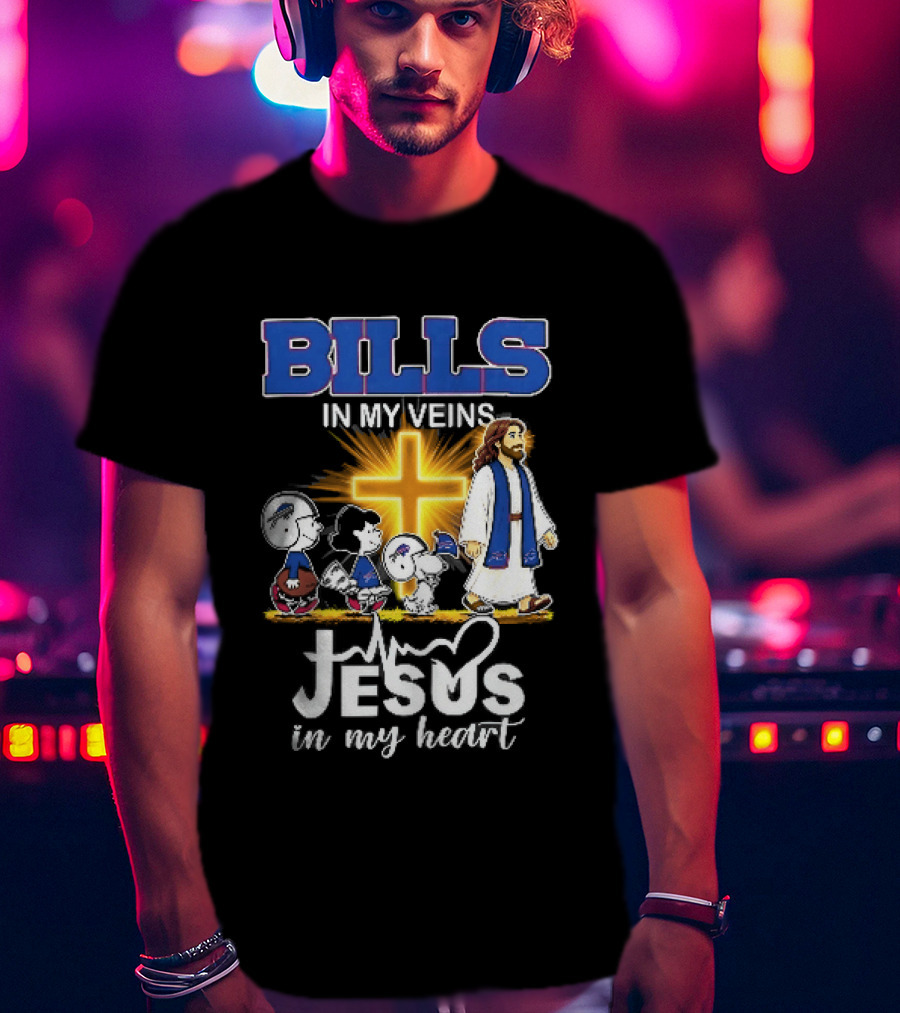 Bills In My Veins Jesus In My Heart Cartoon Characters Walking Cross T-Shirt