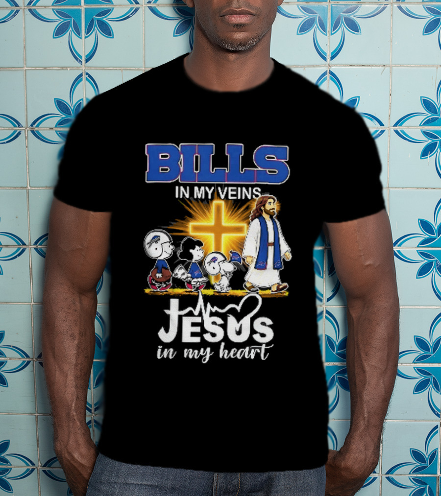 Bills In My Veins Jesus In My Heart Cartoon Characters Walking Cross T-Shirt