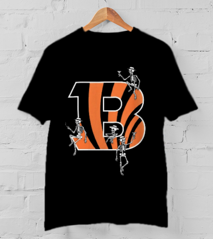 Cincinnati Bengals Party Skeletons Logo B With Stripes T-Shirt