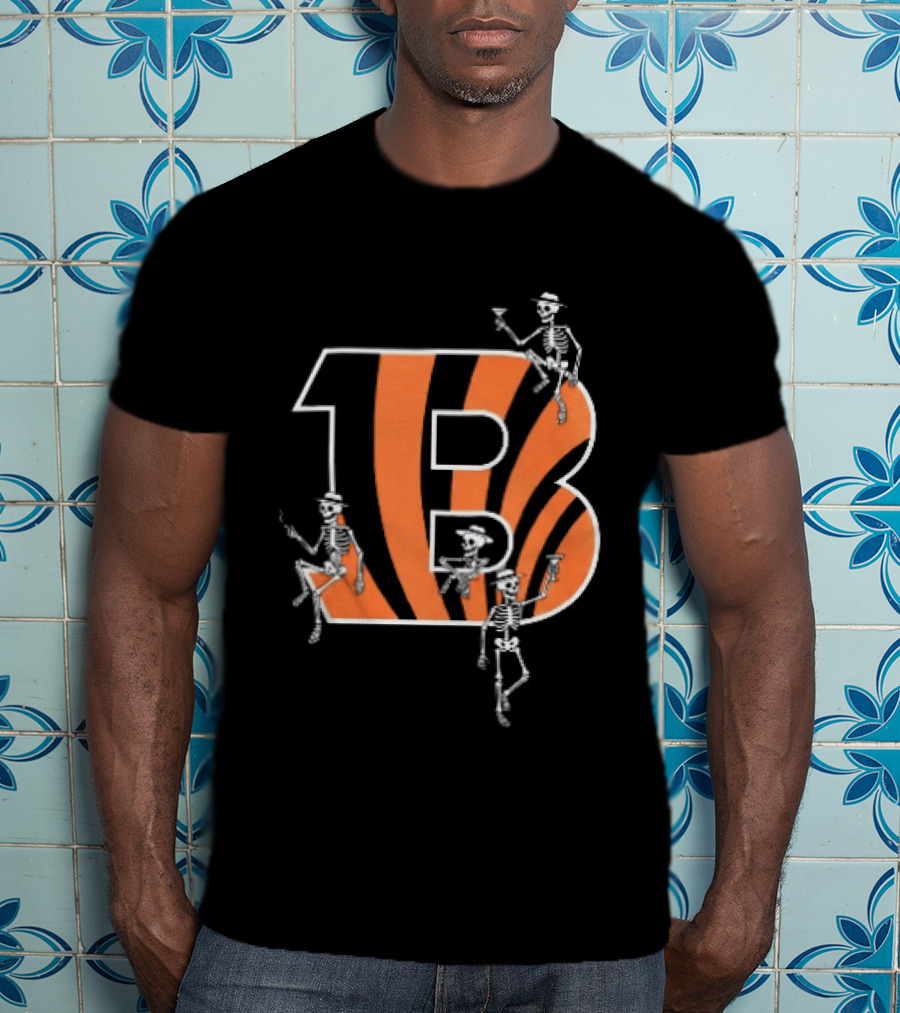 Cincinnati Bengals Party Skeletons Logo B With Stripes T-Shirt