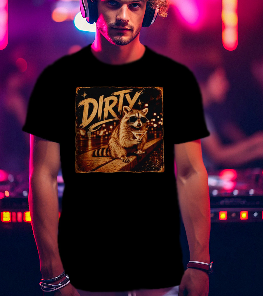 DIRTY Raccoon With Martini And Sunglasses In Night Scene T-Shirt