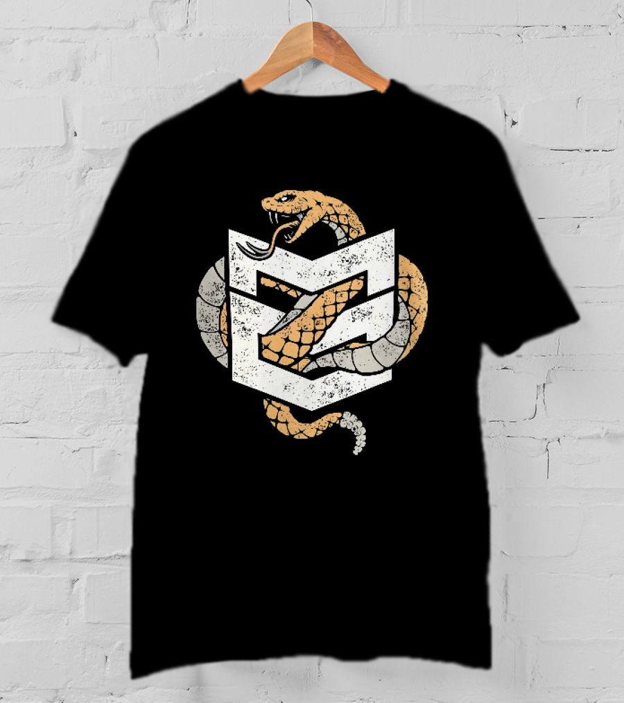 Distressed Rattlesnake Coiled Through Geometric T-Shirt