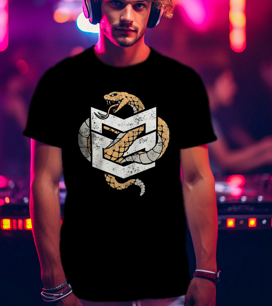 Distressed Rattlesnake Coiled Through Geometric T-Shirt