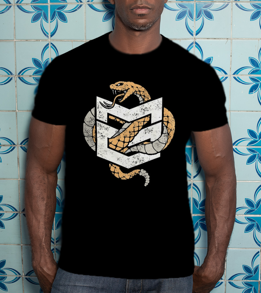 Distressed Rattlesnake Coiled Through Geometric T-Shirt