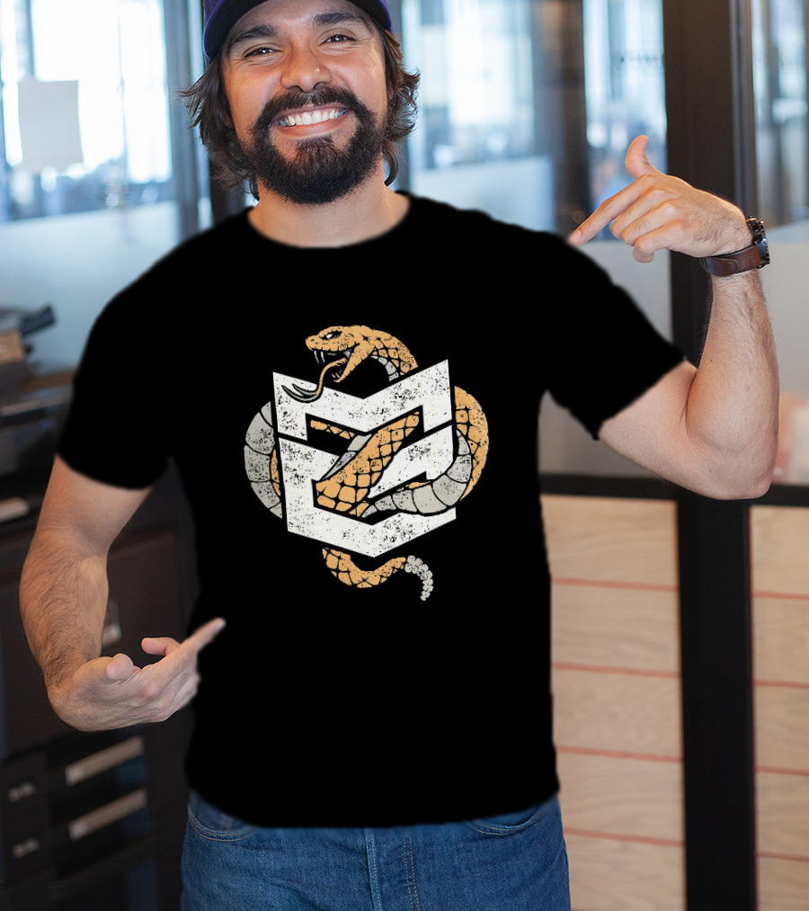 Distressed Rattlesnake Coiled Through Geometric T-Shirt
