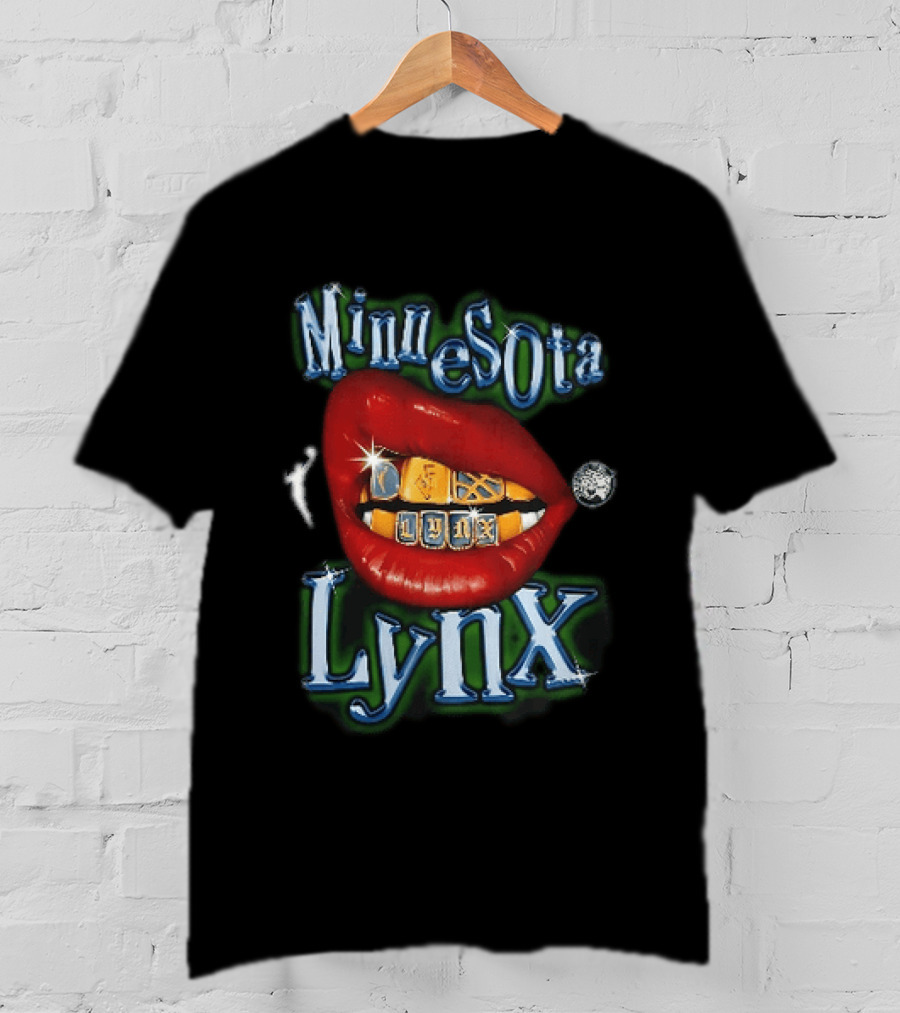 Minnesota Lynx Red Lips Gold Grillz Chrome Lettering WNBA T-Shirt