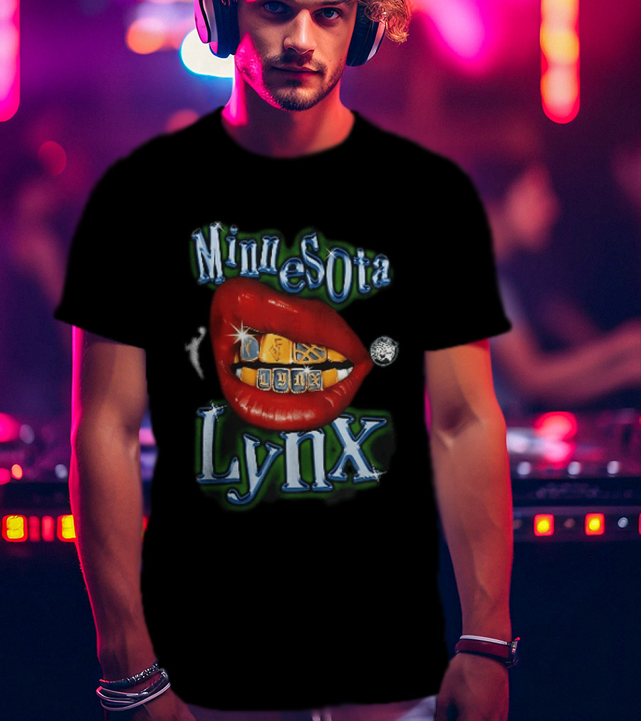 Minnesota Lynx Red Lips Gold Grillz Chrome Lettering WNBA T-Shirt