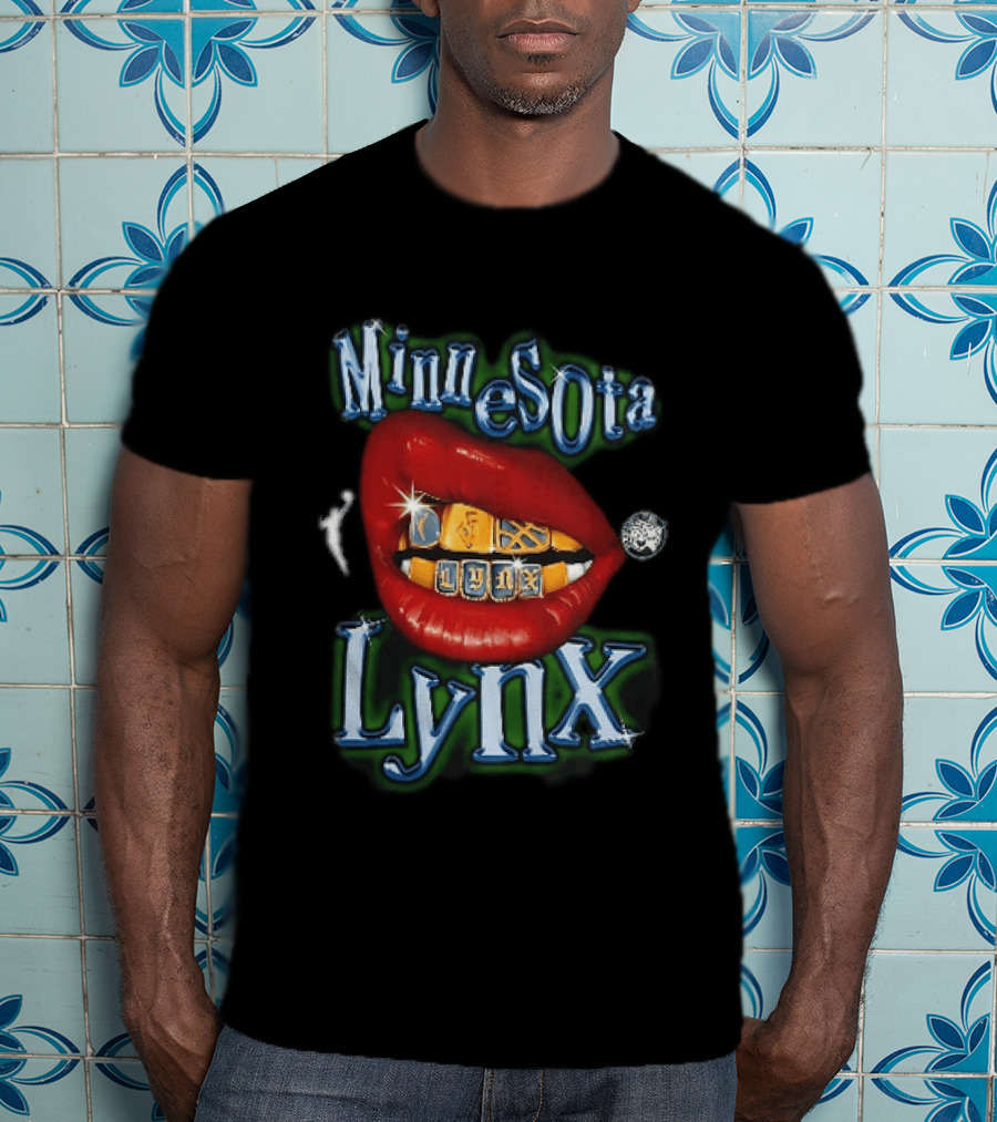 Minnesota Lynx Red Lips Gold Grillz Chrome Lettering WNBA T-Shirt