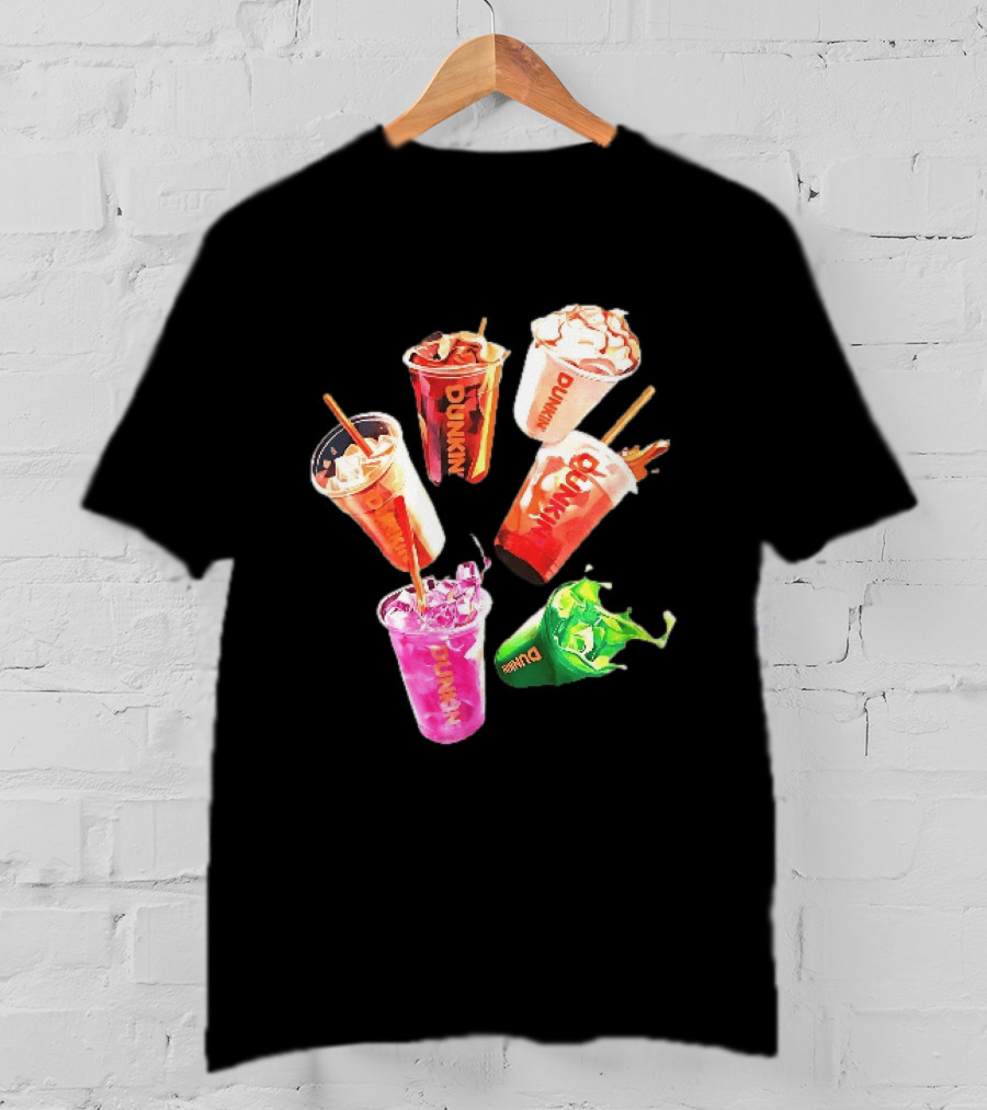 Dunkin Colorful Iced Coffee Beverages Splash With Straws T-Shirt