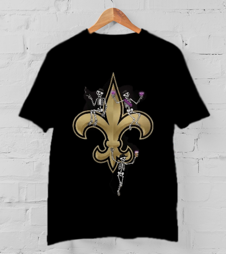 New Orleans Saints Fleur De Lis Skeletons Drinking Smoking T-Shirt